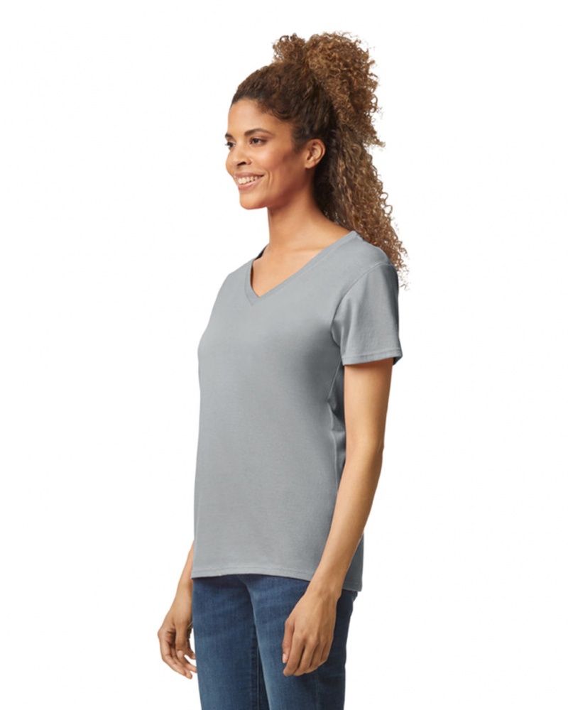 Sport Grey Gildan 5V00L V-Neck Women's T-Shirts | OCVI32690