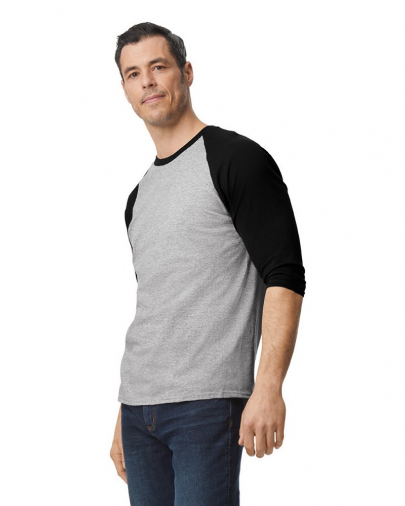 Sport Grey / Black Gildan 5700 3/4 Raglan Men's T-Shirts | VHCP47693