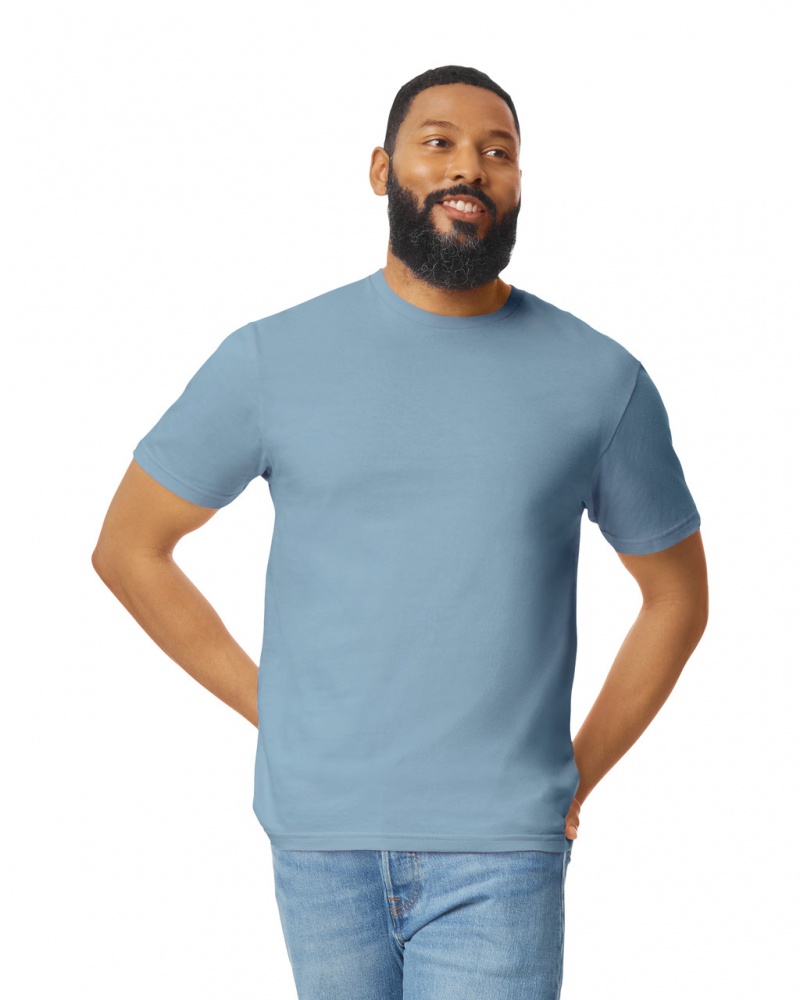 Stone Blue Gildan 64000 Men\'s T-Shirts | TMUY64302