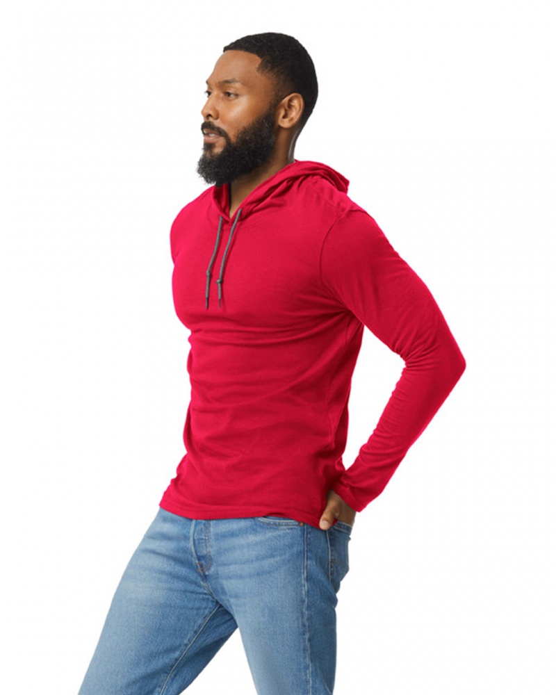 True Red Gildan 987 Long Sleeve Hoodie Men's T-Shirts | KERW67203