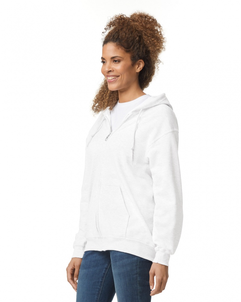 White Gildan 18600 Full Zip Hoodie Women's Hoodie | UPYQ35407