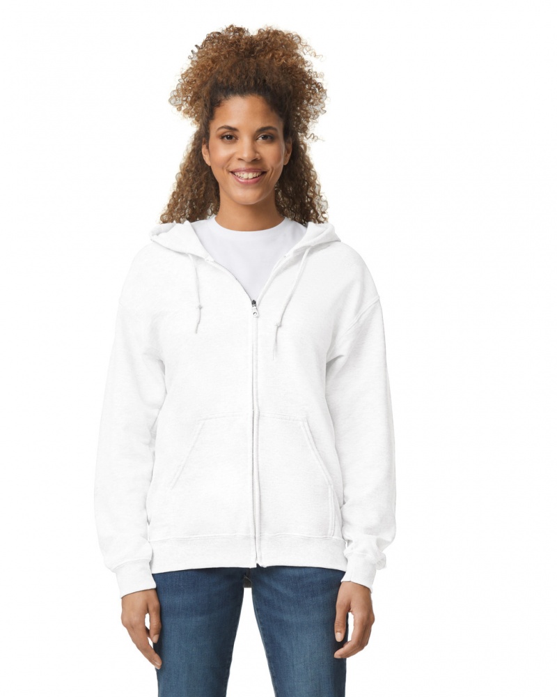 White Gildan 18600 Full Zip Hoodie Women\'s Hoodie | UPYQ35407