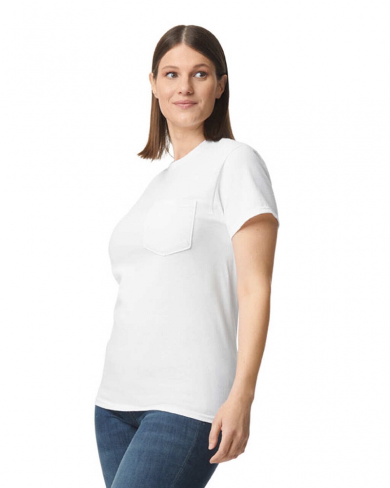 White Gildan 2300 with Pocket Women's T-Shirts | GKJR74359