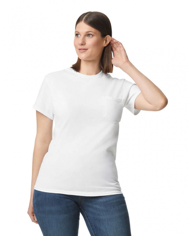 White Gildan 2300 with Pocket Women's T-Shirts | GKJR74359