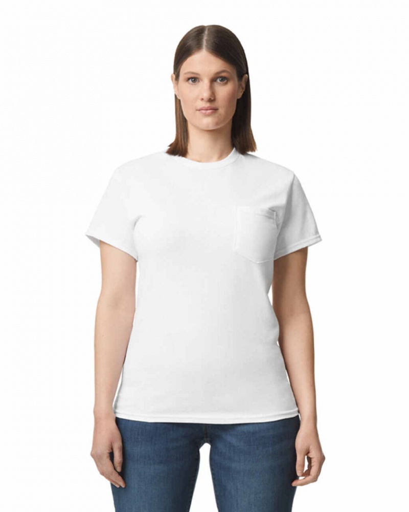 White Gildan 2300 with Pocket Women\'s T-Shirts | GKJR74359