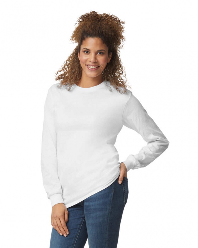 White Gildan 2400 Long Sleeve Women's T-Shirts | PLBI78946