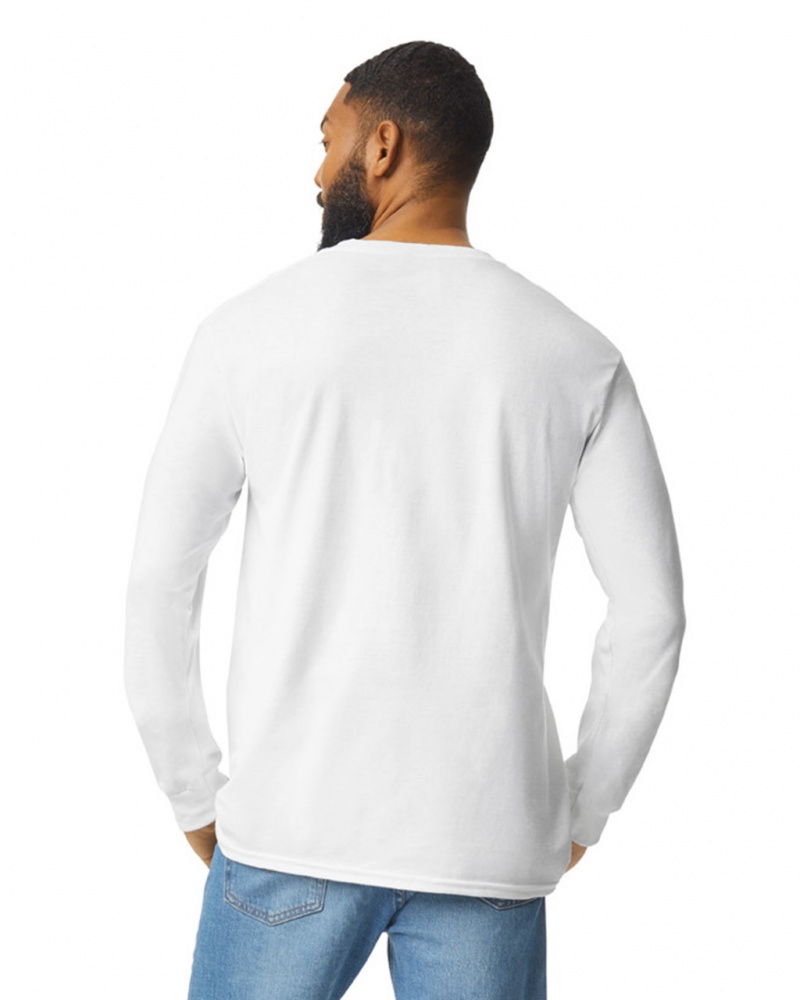 White Gildan 2410 Long Sleeve with Pocket Men's T-Shirts | ANIO91485