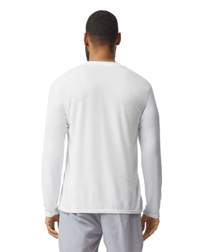 White Gildan 42400 Long Sleeve Men's T-Shirts | QECG90465