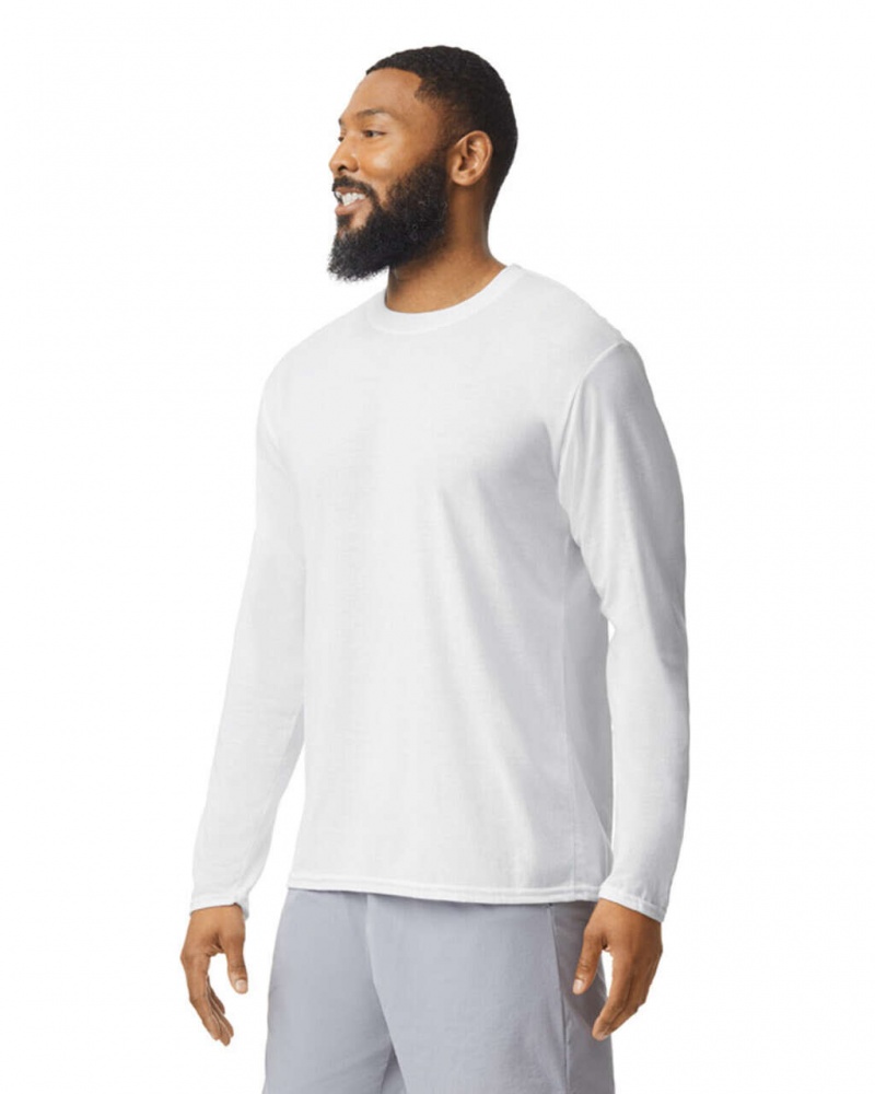 White Gildan 42400 Long Sleeve Men's T-Shirts | QECG90465