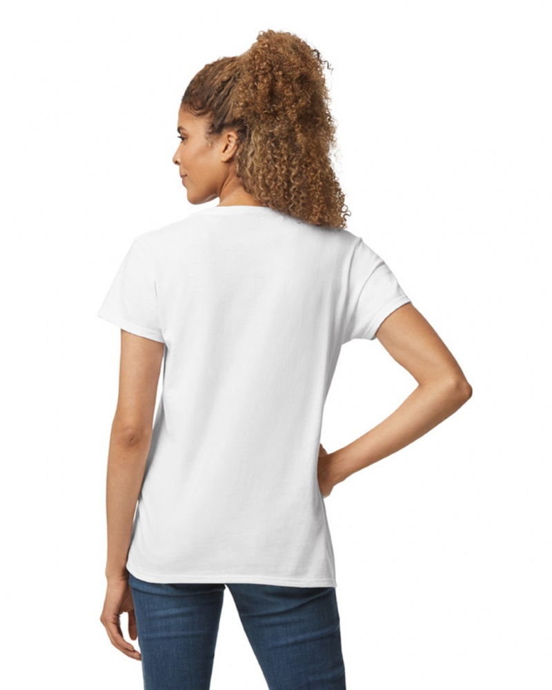 White Gildan 5V00L V-Neck Women's T-Shirts | WKHI75936