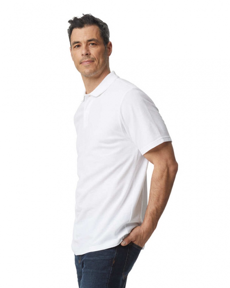 White Gildan 64800 Pique Polo Men's Polo | QHRK38901