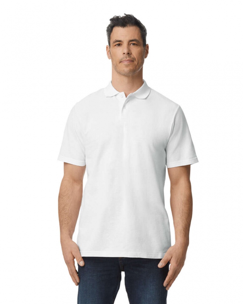 White Gildan 64800 Pique Polo Men\'s Polo | QHRK38901