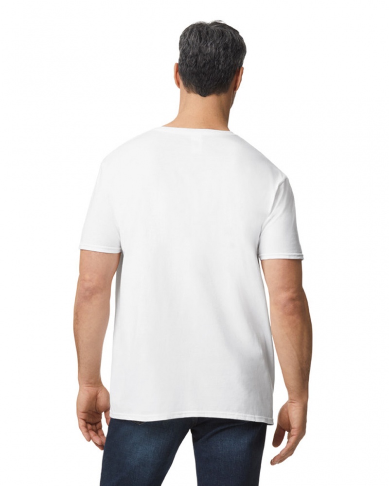 White Gildan 64V00 V-Neck Men's T-Shirts | LCNO79623