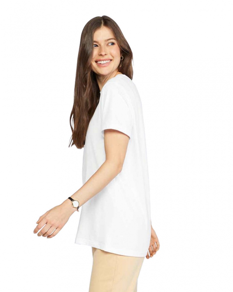 White Gildan 67000L CVC Women's T-Shirts | KTPA25763