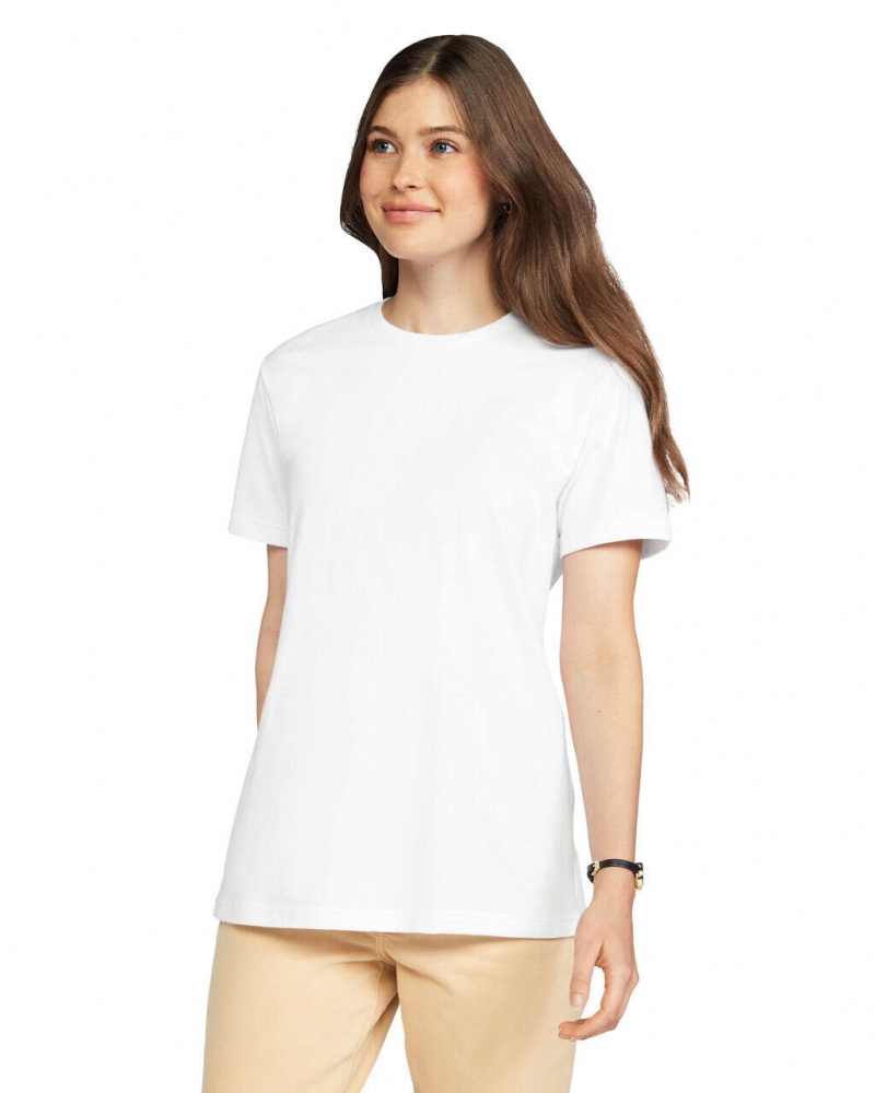 White Gildan 67000L CVC Women's T-Shirts | KTPA25763