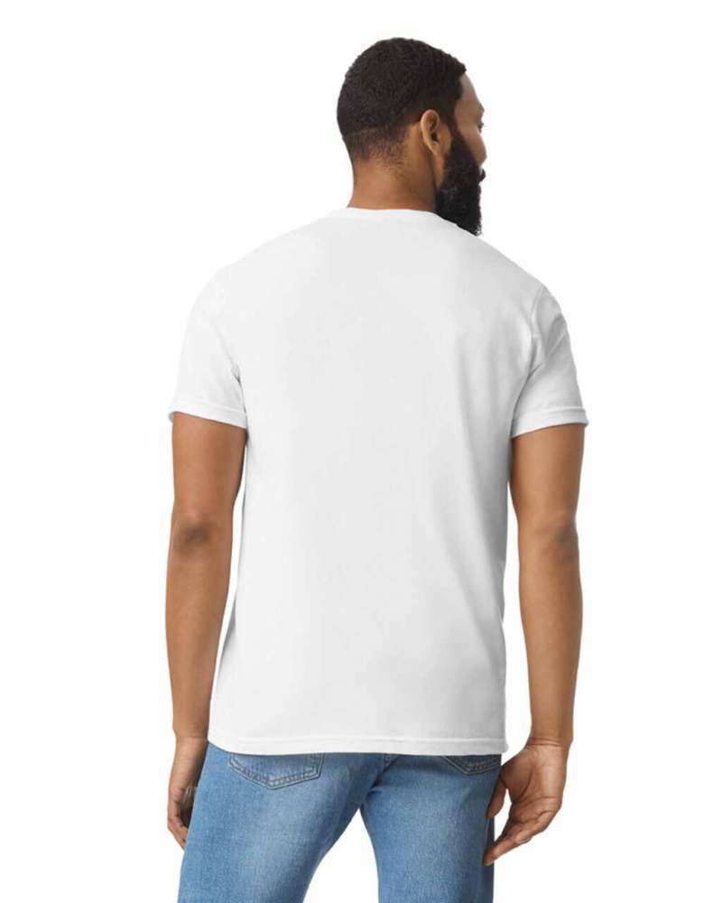 White Gildan 67000 CVC Men's T-Shirts | XEAY54021