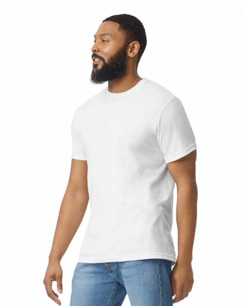 White Gildan 67000 CVC Men's T-Shirts | XEAY54021