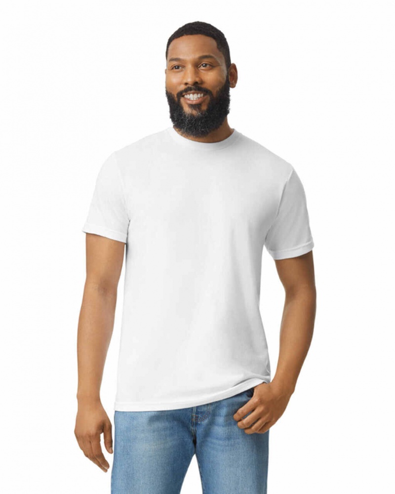 White Gildan 67000 CVC Men's T-Shirts | XEAY54021