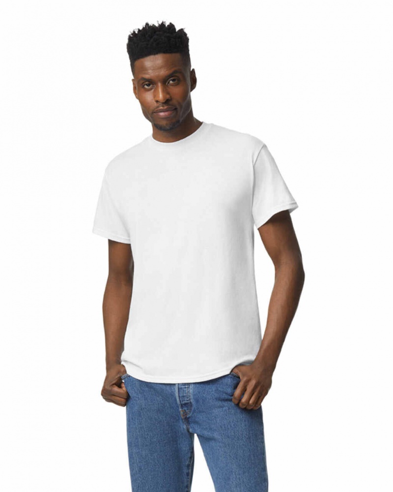 White Gildan 8000 Men\'s T-Shirts | HURK25647