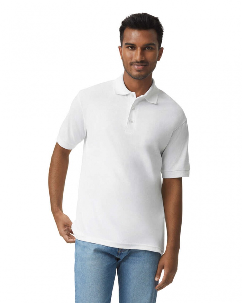 White Gildan 8800 Polo Men\'s Polo | YJLA65729