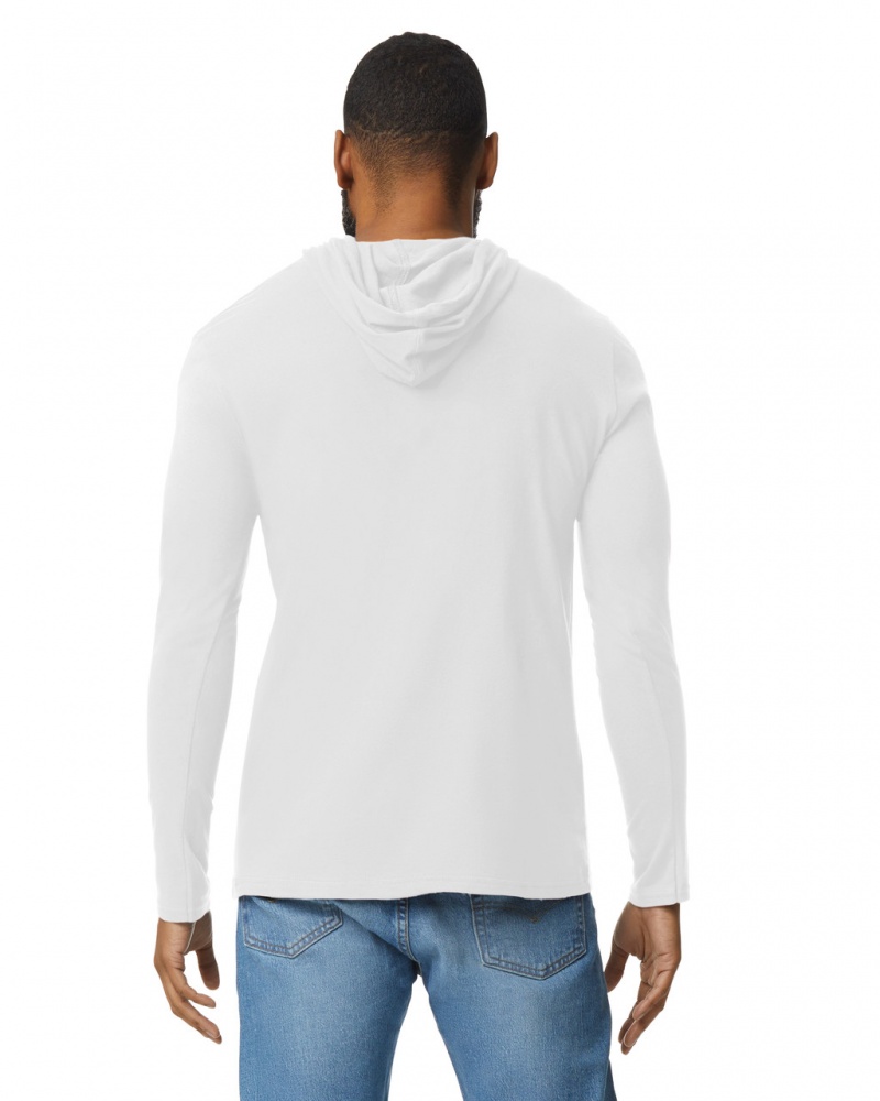 White Gildan 987 Long Sleeve Hoodie Men's T-Shirts | PNZV56270