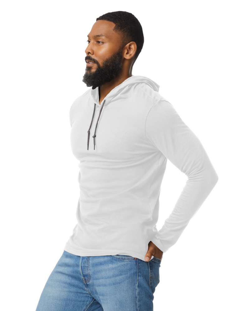 White Gildan 987 Long Sleeve Hoodie Men's T-Shirts | PNZV56270