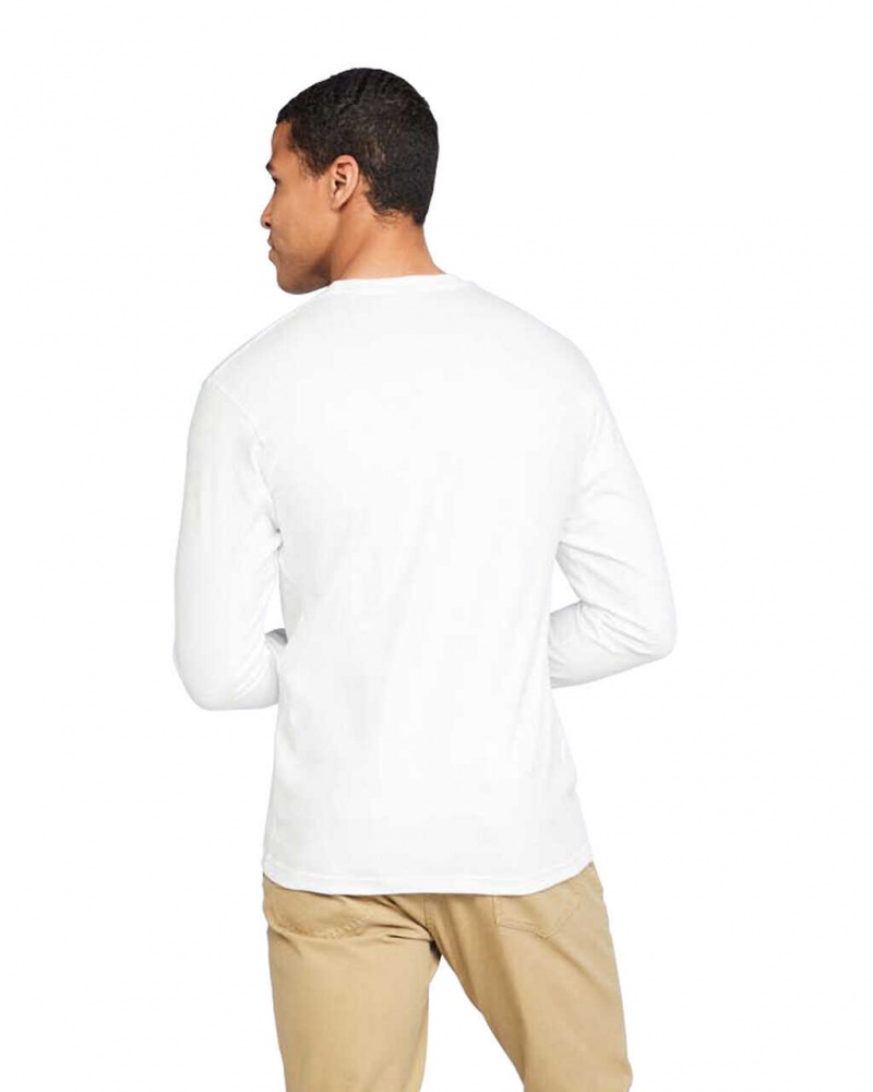 White Gildan H400 Long Sleeve Men's T-Shirts | FQBU39480