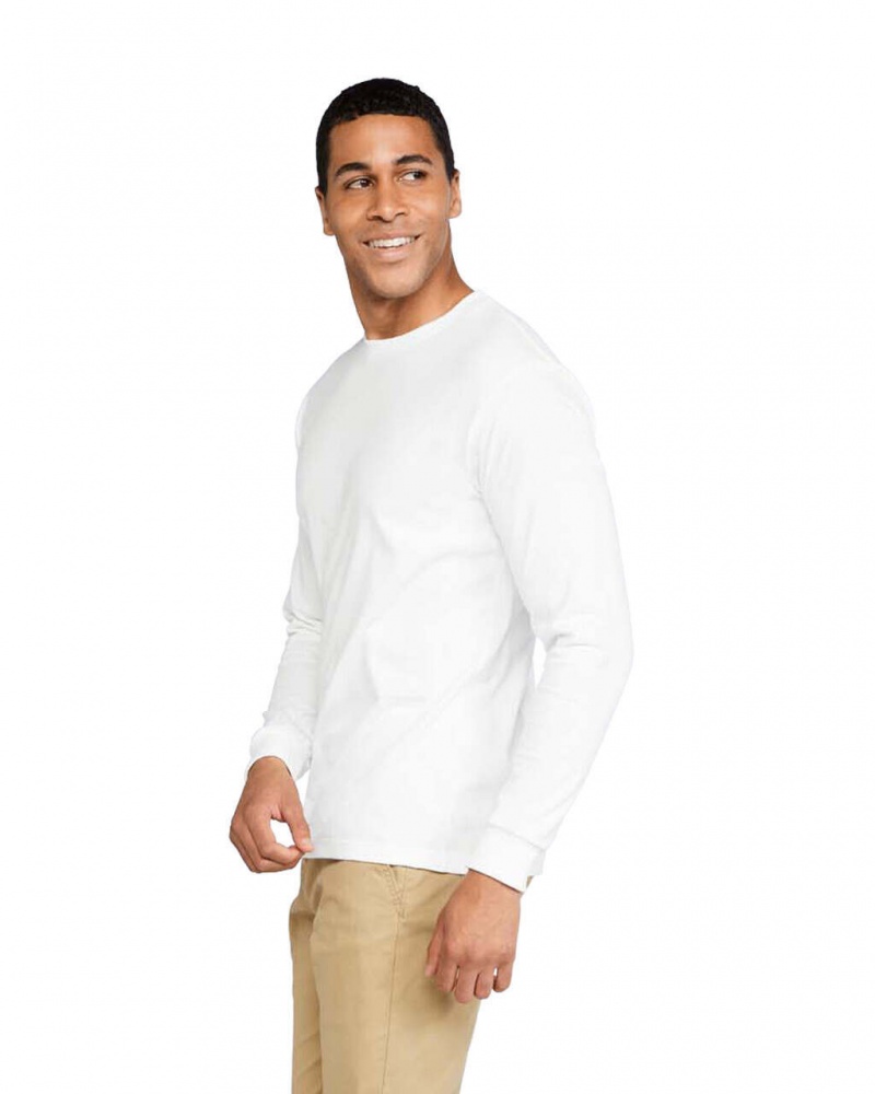 White Gildan H400 Long Sleeve Men's T-Shirts | FQBU39480