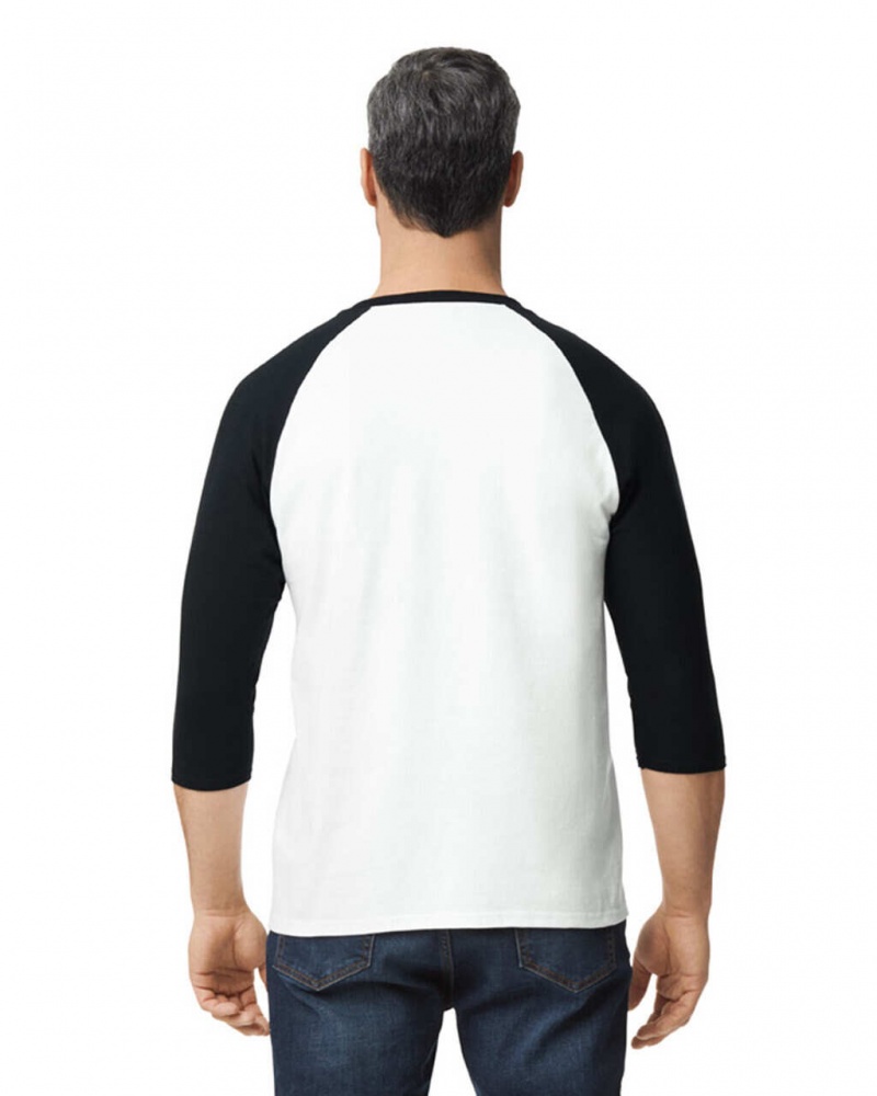 White / Black Gildan 5700 3/4 Raglan Men's T-Shirts | BPWE60182