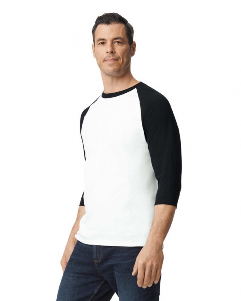 White / Black Gildan 5700 3/4 Raglan Men's T-Shirts | BPWE60182