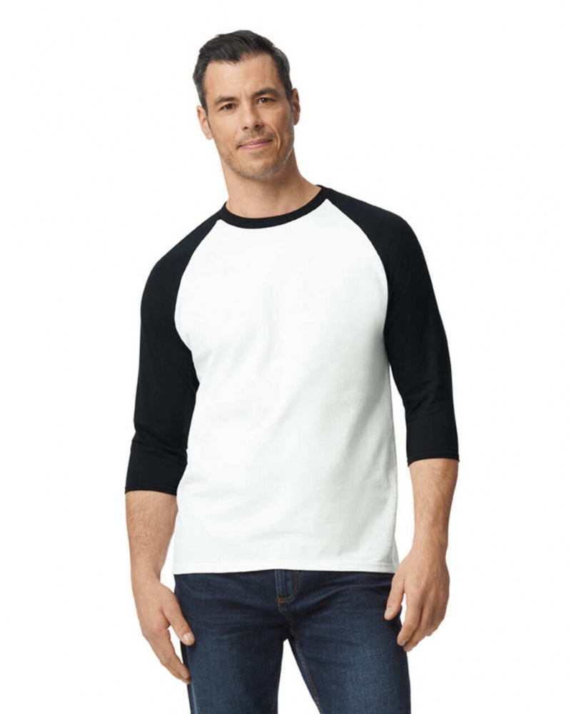 White / Black Gildan 5700 3/4 Raglan Men\'s T-Shirts | BPWE60182