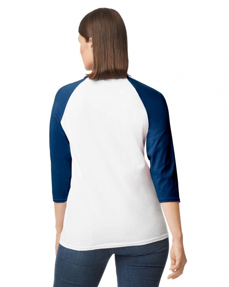 White / Navy Gildan 5700 3/4 Raglan Women's T-Shirts | XUWO82941