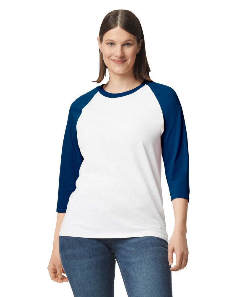 White / Navy Gildan 5700 3/4 Raglan Women\'s T-Shirts | XUWO82941