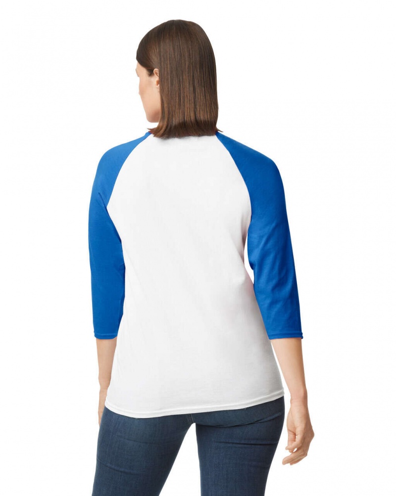 White / Royal Gildan 5700 3/4 Raglan Women's T-Shirts | QVYE67835