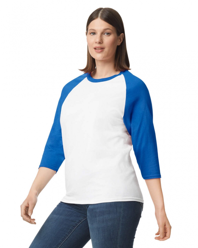 White / Royal Gildan 5700 3/4 Raglan Women's T-Shirts | QVYE67835